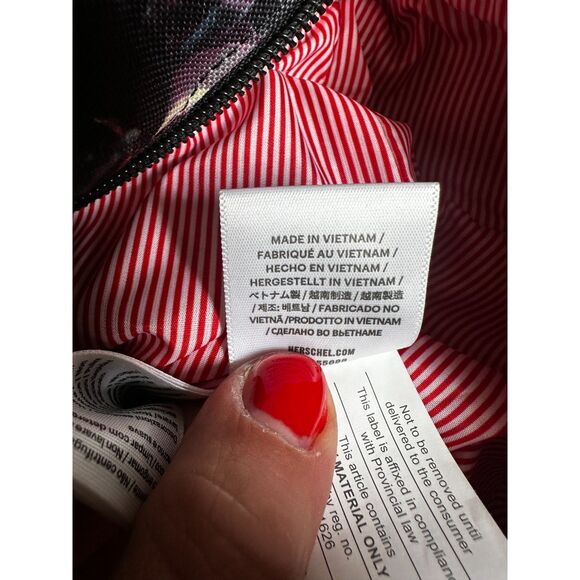 HERSCHEL Black Purple Dark Floral Double Top Handle Large Utility Duffle Bag - Picture 10 of 11